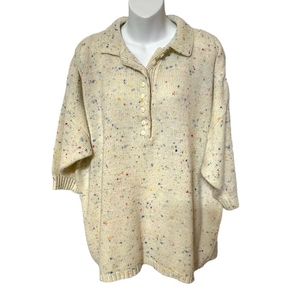 Cream confetti color knit short sleeve oversized sweater fits like XXL